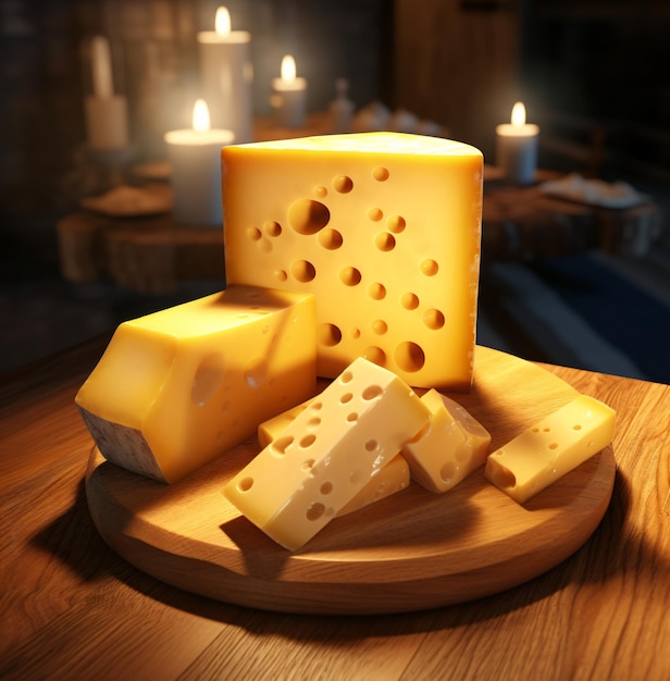 まな板の上のおいしいチーズ 木のテーブル チーズの種類の多様性