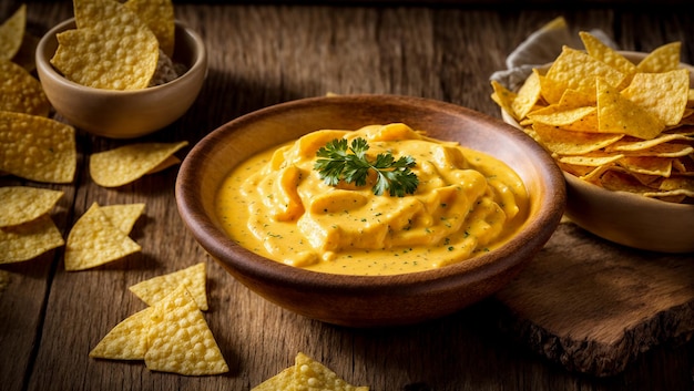 Delicious cheese sauce nacho chips