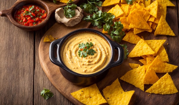 Delicious cheese sauce nacho chips