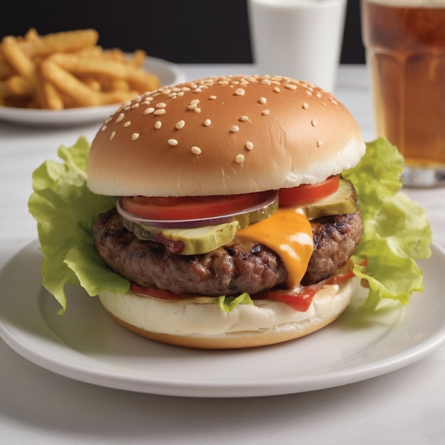 delicious cheeseburger on dark background burger on a plate