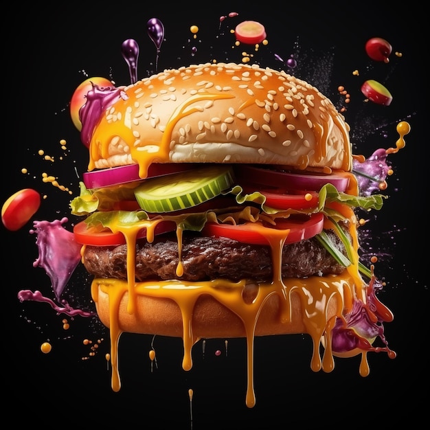 DELICIOUS CHEESEBURGER WITH FRESH INGREDIENTS