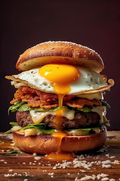 Delicious Cheeseburger with Fried Egg AI Generated