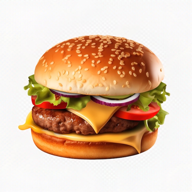 Photo a delicious cheeseburger with lettuce tomato and onion