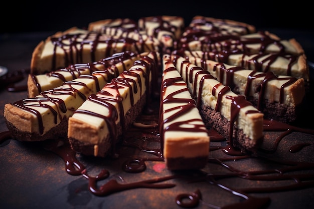 Delicious Cheesecake Slices with Chocolate Drizzle Bakery Freshness