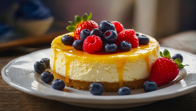 delicious cheesecake with berries on the table