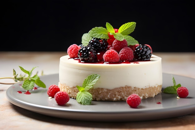 Delicious cheesecake with fresh berries closeup advertising commercial photo