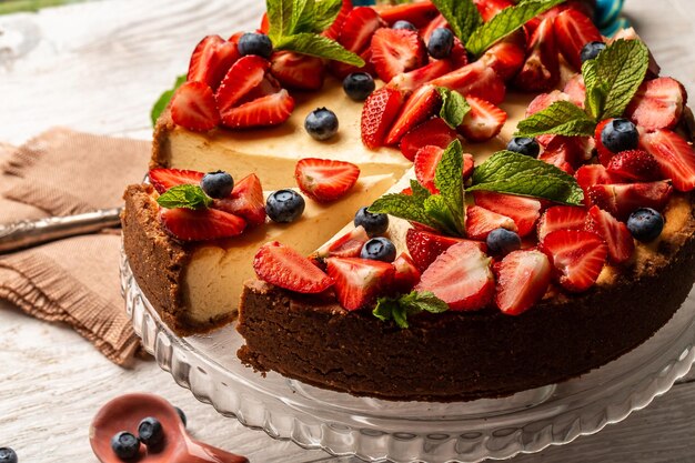 Delicious cheesecake with fresh strawberries for dessert healthy organic summer berry dessert cheesecake Homemade cheese cake