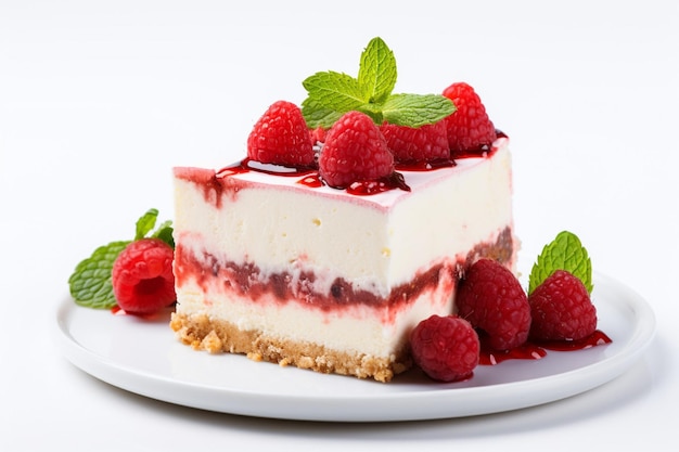 Delicious cheesecake with fresh strawberries isolated on white background