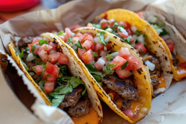 Photo delicious cheesetopped beef tacos with fresh tomato salsa