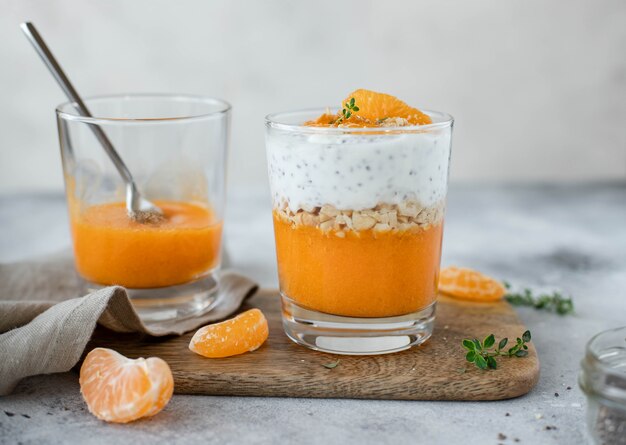 Delicious chia pudding with tangerine