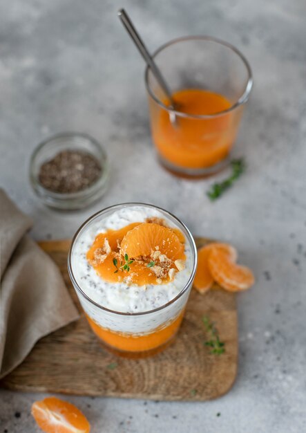 Delicious chia pudding with tangerine