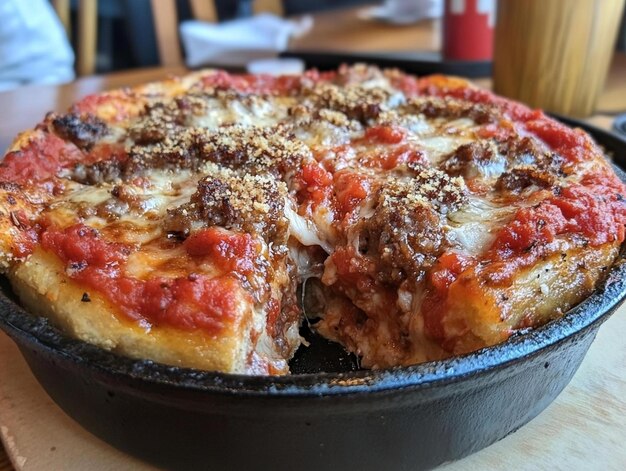 delicious chicago deepdish pizza with cheese layers