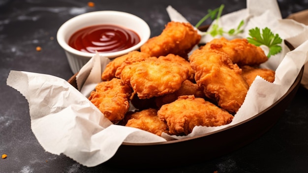 Delicious Chicken Nuggets and BBQ Sauce Food Combination Photorealistic Horizontal Illustration Flavorful Dipping American Duo Ai Generated bright Illustration with Aromatic Chicken Nuggets