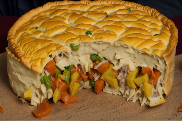 Delicious chicken pie known as empadao Brasileiro with a golden crust and juicy filling Generated by AI