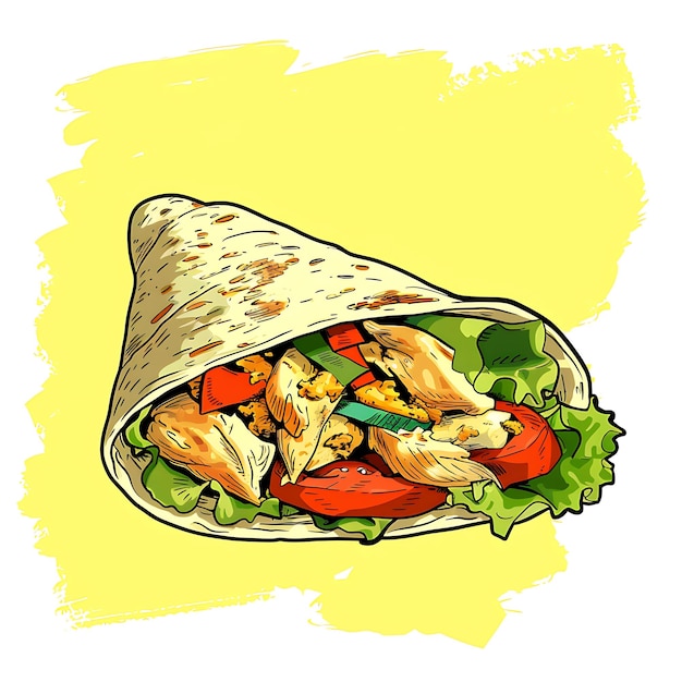 delicious chicken shawarma wrapped in a tortilla with lettuce and tomato