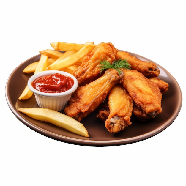 Photo delicious chicken wings with fries and sauce on a plate