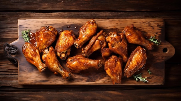 Delicious Chicken Wings On Wooden Table