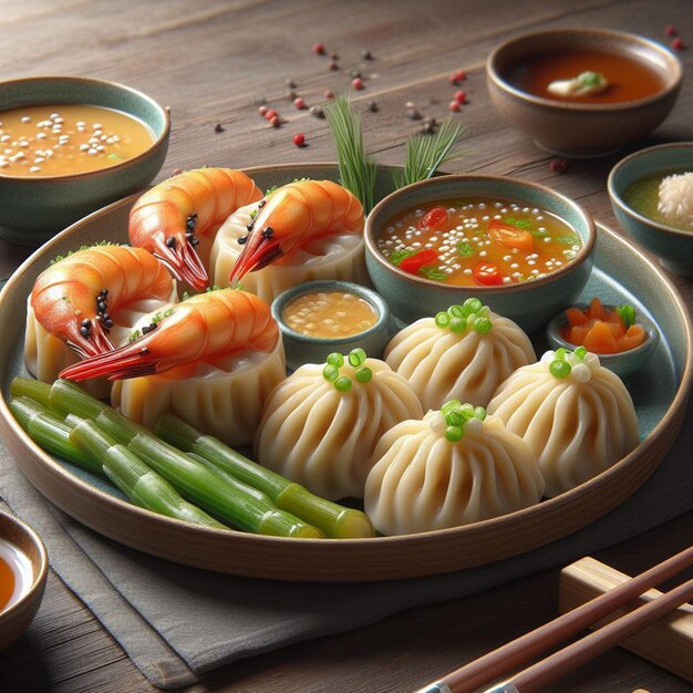 Photo delicious chines dim sum on a traditional way of serving