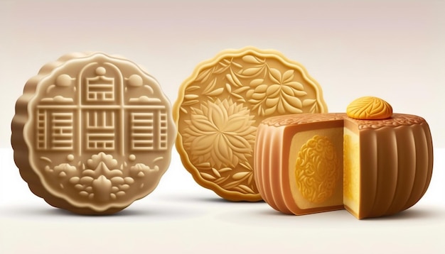 Delicious Chinese Mooncakes Isolated on White Background