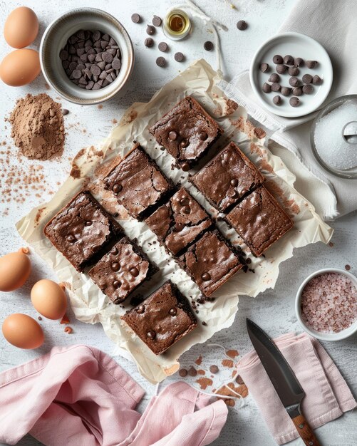 Photo delicious chocolate brownie dessert food background with cake baking ingredient ai generated