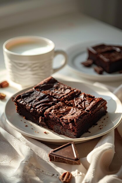 Photo delicious chocolate brownie dessert food background with cake baking ingredient ai generated