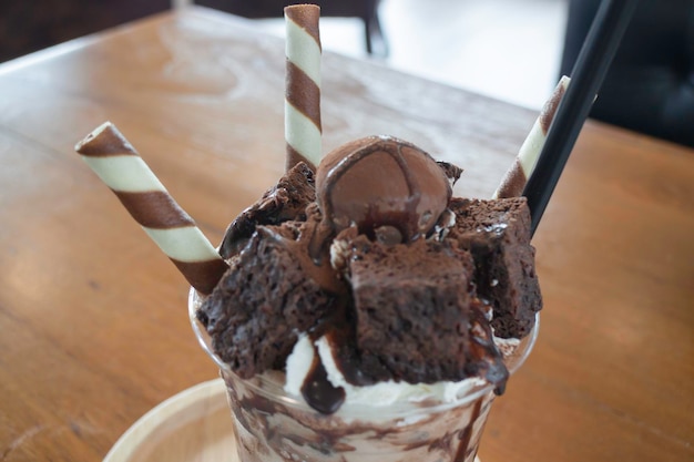 Delicious chocolate brownie frappe drink