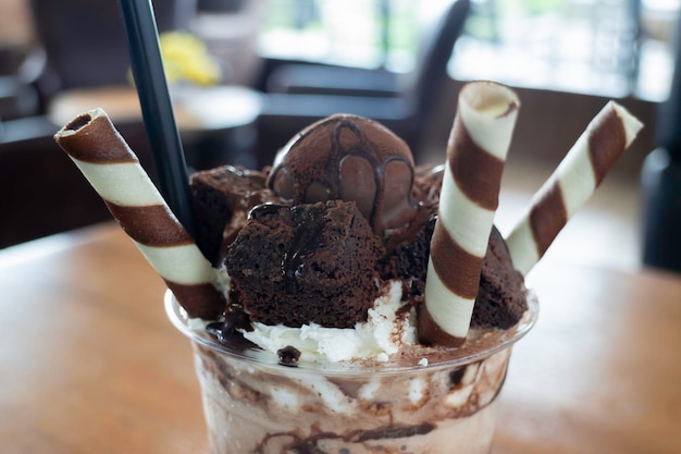 Delicious chocolate brownie frappe drink