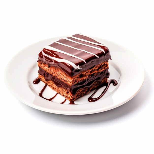 Delicious chocolate brownie on a plate with isolated white background