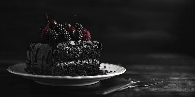 写真 新鮮なベリーで覆われた美味しいチョコレートケーキ パン屋やデザートのコンセプトに最適です