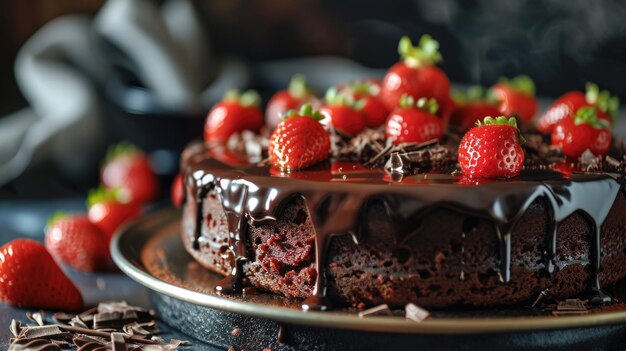 A Delicious Chocolate Cake with Fresh Strawberries