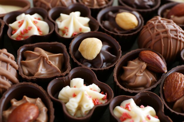 Delicious chocolate candies background, close up