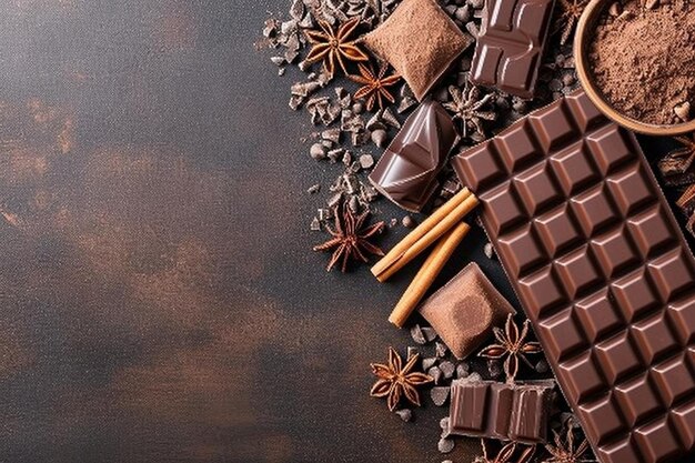 Delicious chocolate composition with copy space