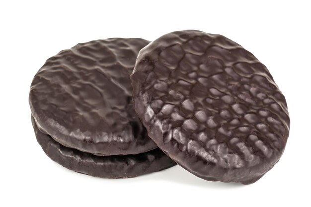 Delicious chocolate cookies on white background