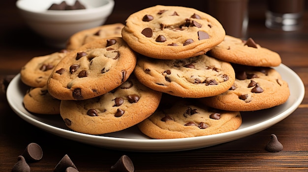 Delicious chocolate cookies on a white plate landscape