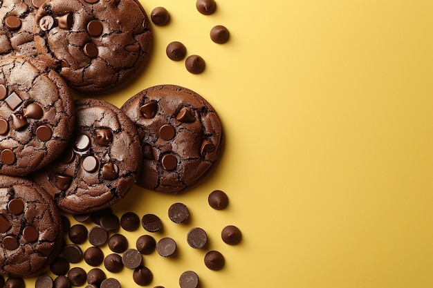 Photo delicious chocolate cookies on a yellow background ar c