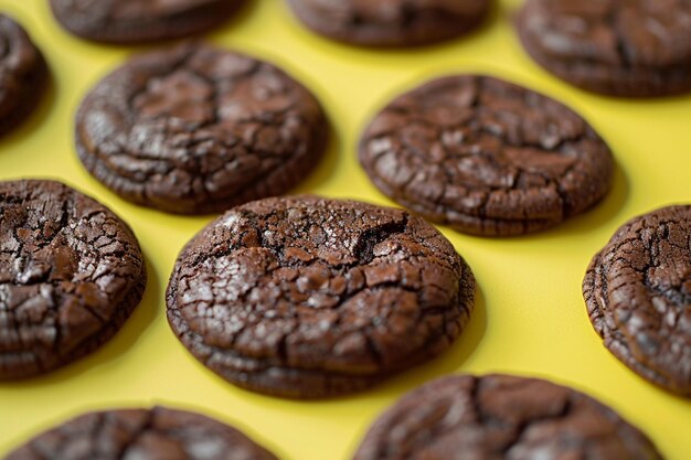 Photo delicious chocolate cookies on a yellow background