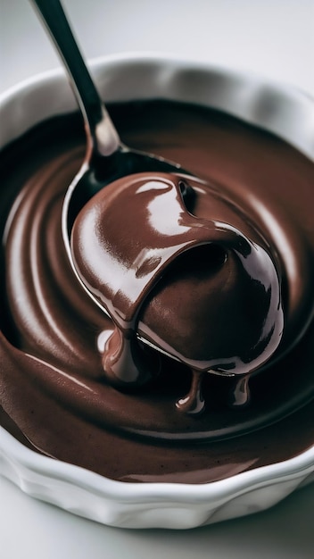 Delicious chocolate cream on a spoon