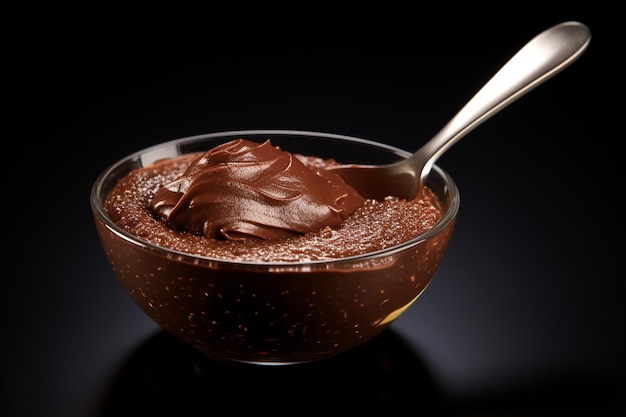 Delicious chocolate cream on a spoon