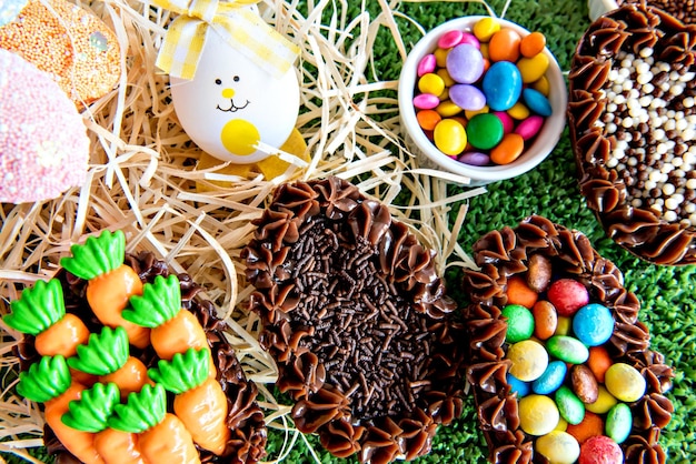 Delicious chocolate easter eggs easter concept