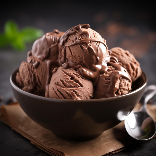 Photo delicious chocolate ice cream in bowl