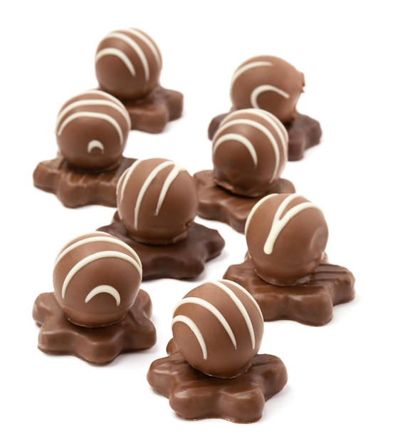 Delicious chocolate pralines on white