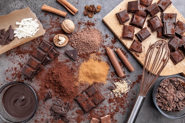 Photo delicious chocolate on a rustic background