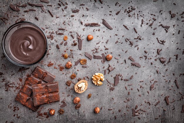 Delicious chocolate on a rustic background