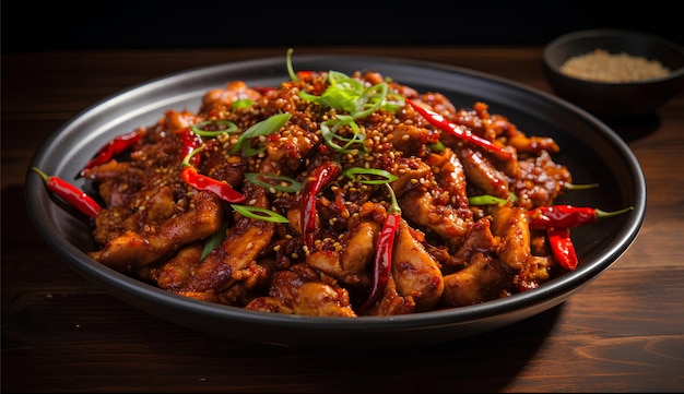 Delicious Chongqing Spicy Chicken fiery Sichuan dish food photography