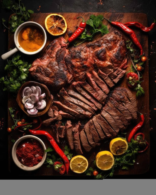 Delicious Churrasco brazilian food dish with dark studio background