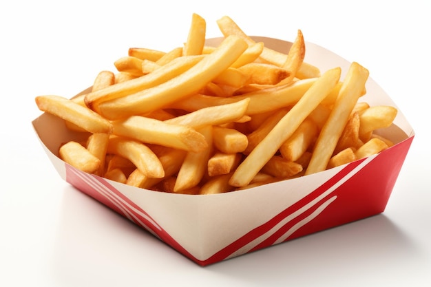 Delicious Classic French Fries Served in a Crispy Paper Packet Isolated on a Clean White Background