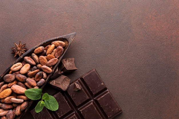 Фото Вкусные какао-бобы копией пространства