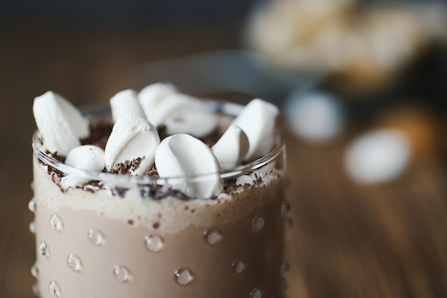 Delicious cocoa drink with marshmallows