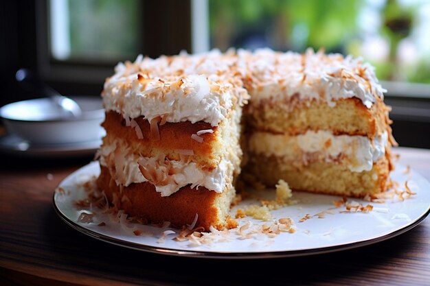 美味しいココナッツケーキとホイップクリーム