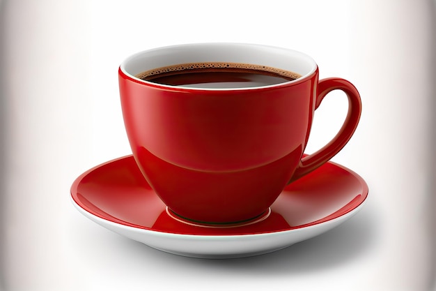 Delicious coffee in a red cup white background